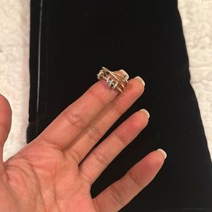 Dainty ring with smaller zirconia rings stainless steel gold mix champagne color